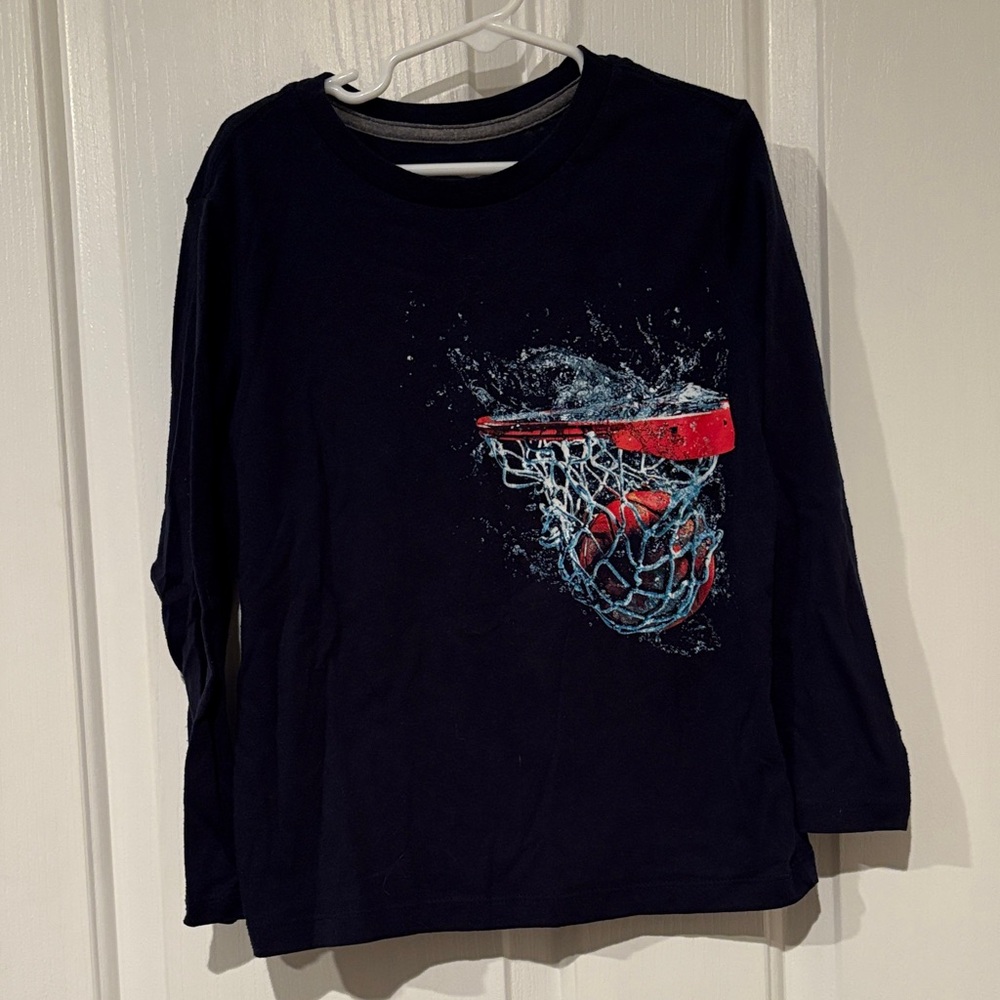 Kids Basketball Graphic Long Sleeve Shirt - Navy Blue